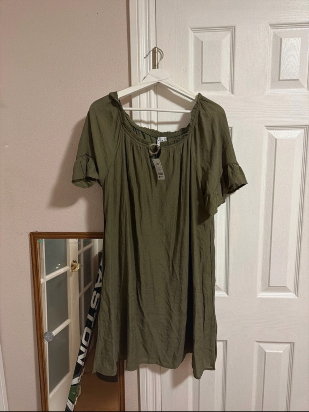 AFF Olive Green Short Sleeve Peasant Tunic